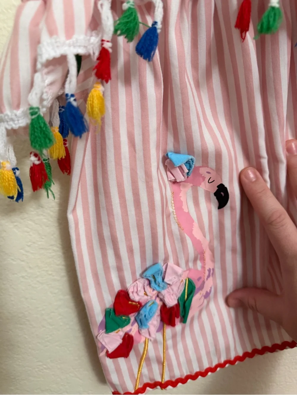 Girls Pink Striped Flamingo Tassel Tank Dress